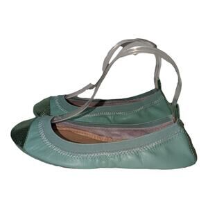 Yosi Samra Samantha Foldable Flats Mint Seafoam Green Metallic Leather Suede 7